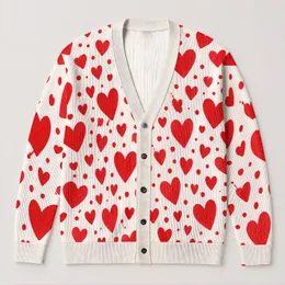 Red Heart Polka Dots For Valentine's Day Romance And Cheerful Everyday Style For Her All-over Print Knitted Cardigan