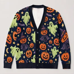Halloween Ghost Pumpkin And Skull Motifs For Autumn Parties And Cozy Seasonal Layering All-over Print Knitted Cardigan