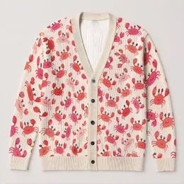 Playful Coastal Crab Motifs for Beach Days and Everyday Summer Layering for Women All-over Print Knitted Cardigan