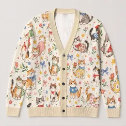 Whimsical Dressed-Up Cat Motifs For Cozy Autumn Layering, Playful Animal Lover Gift All-over Print Knitted Cardigan
