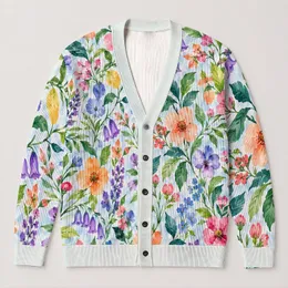 Watercolor Floral Blooms For Relaxed Autumn Layering And Everyday Women's Style All-over Print Knitted Cardigan