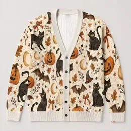 Pumpkins, Black Cats And Bats For Cozy Halloween Layering And Autumn Outfits For Women All-over Print Knitted Cardigan