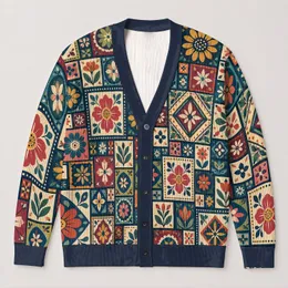 Colorful Granny Square Florals for Boho Layering and Weekend Wear for Everyday Women All-over Print Knitted Cardigan