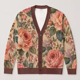 Painterly Rose Garden For Relaxed Everyday Layering In Women's Botanical Style Wear All-over Print Knitted Cardigan
