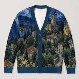 Swirling Starry Village Scene For Bohemian Layering And Creative Weekend Wardrobe All-over Print Knitted Cardigan