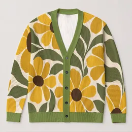 Mustard Daisy And Olive Leaf Botanical Style For Everyday Autumn Layering For Women All-over Print Knitted Cardigan