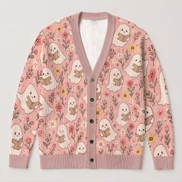 Cute Reading Ghosts And Wildflowers For Cozy Autumn Days, Gift For Book Lovers Everywhere All-over Print Knitted Cardigan