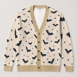 Bat And Star Motifs For Autumn Layering, Gothic Night Style For Everyday Women's Wear All-over Print Knitted Cardigan