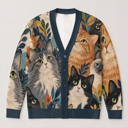 Colorful Cat Faces for Cozy Everyday Layering and Playful Weekend Outings at Home All-over Print Knitted Cardigan