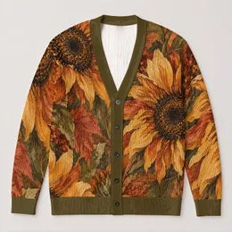 Sunflower Autumn Botanical Motifs for Cozy Fall Layering and Everyday Women's Style All-over Print Knitted Cardigan