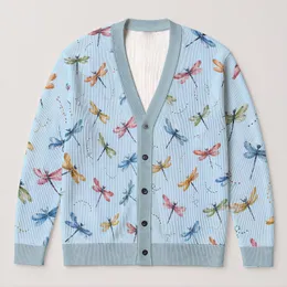 Colorful Dragonflies for Relaxed Everyday Layering and Nature-Loving Women’s Style All-over Print Knitted Cardigan