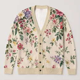 Watercolor Floral Garden With Pink Blooms for Everyday Layering, Women's Spring Style All-over Print Knitted Cardigan