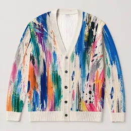 Colorful Abstract Brushstroke Boho Style for Beach Days, Travel, and Casual Summer Wear All-over Print Knitted Cardigan