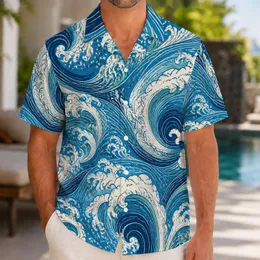 Ocean Wave Swirls for Coastal Summer Vacations and Beach Getaways, Relaxed Menswear Hawaiian Shirt