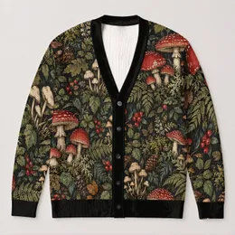 Red Mushroom Woodland Bohemian Style For Beach Days And Casual Weekend Layering Looks All-over Print Knitted Cardigan