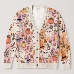 Cute Ghost Halloween Motifs for Cozy Autumn Layering and Festive Costume Parties All-over Print Knitted Cardigan