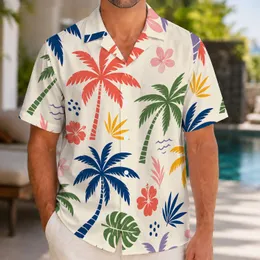 Colorful Palm Tree Beach Motifs for Tropical Vacations and Resort Getaways for Men Hawaiian Shirt