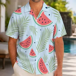 Watermelon Palm Leaves Escape for Beach Holidays and Summer Travel Men's Vacation Wear Hawaiian Shirt