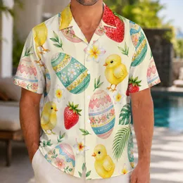 Pastel Easter Eggs, Chicks and Strawberries for Spring Brunch and Sunny Island Getaways Hawaiian Shirt