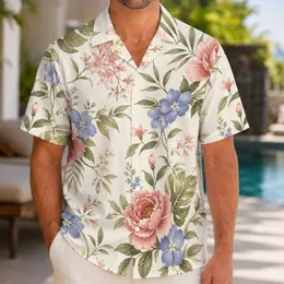 Pastel Rose and Blue Blossom Garden for Tropical Vacations and Resort Weekends for Men Hawaiian Shirt