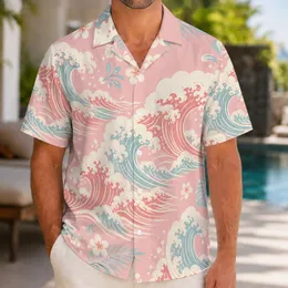 Pink Ocean Waves for Beach Days and Island Getaways, Relaxed Coastal Style for Men Hawaiian Shirt