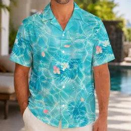 Turquoise Pool Water Ripples for Beach Holidays and Resort Getaways, Men's Summer Style Hawaiian Shirt