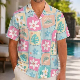 Pastel Island Checkered Flowers for Beach Vacations, Resort Getaways, and Men’s Style Hawaiian Shirt