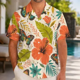 Orange Hibiscus And Tropical Butterflies For Sunny Beach Getaways And Island Holidays Hawaiian Shirt