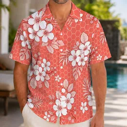 Coral Honeycomb Hibiscus Flowers for Tropical Vacations, Beach Days, and Island Getaways Hawaiian Shirt