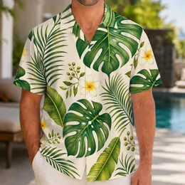 Tropical Green Monstera and Palm Leaves for Resort Holidays and Men's Vacation Style Hawaiian Shirt