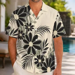Black White Daisy Blooms for Island Getaways and Resort Style Weekend Wear for Men Hawaiian Shirt