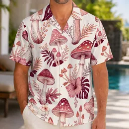 Burgundy Mushroom Garden Motifs for Sunny Beach Getaways and Relaxed Weekend Wear Hawaiian Shirt