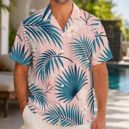 Pink Palm Leaf Vacation Style For Beach Days And Summer Travel For Big And Tall Men Hawaiian Shirt