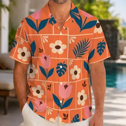 Retro Coral Tulip Floral Vacation Style for Beach Holidays and Summer Getaways Men Hawaiian Shirt