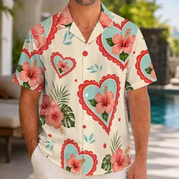 Coral Hibiscus Hearts and Ocean Blooms for Beach Holidays and Island Weekends for Men Hawaiian Shirt
