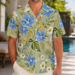 Blue Daisy Meadow With Golden Wildflowers For Sunny Island Vacations And Resort Days Hawaiian Shirt