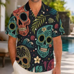 Colorful Skull Island Night Scene For Beach Vacations, Festivals And Casual Outings Hawaiian Shirt