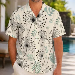 Black Dandelion Botanical Motifs for Resort Getaways and Relaxed Island Vacation Style Hawaiian Shirt
