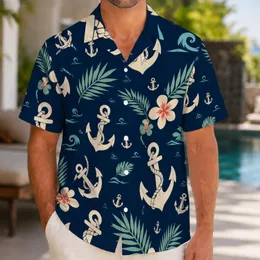 Nautical Anchor Motif For Beach Vacations And Coastal Weekends, Men’s Resort Style Hawaiian Shirt