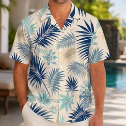Navy Palm Fronds on Ivory for Tropical Getaways and Resort Weekends, Men's Style Hawaiian Shirt