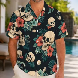 Tropical Skull Motifs for Beach Parties and Island Adventures, Men's Vacation Style Hawaiian Shirt