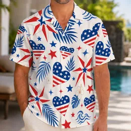Red White Blue Star Hearts for Patriotic Summer Parties, Picnics, and Coastal Getaways Hawaiian Shirt