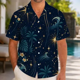 Golden Starry Ocean Night for Resort Vacations, Summer Evenings, And Island Getaways Hawaiian Shirt
