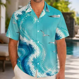 Ocean Wave And Seagull Beach Scene For Summer Vacations And Coastal Getaways For Men Hawaiian Shirt