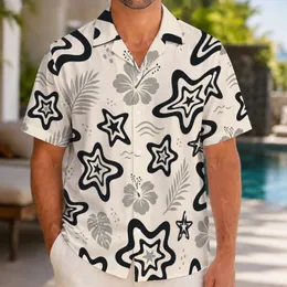 Black White Organic Star Motifs for Beach Vacations and Casual Resort Wear for Men Hawaiian Shirt