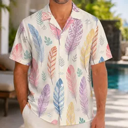 Pastel Feather Stripes for Beach Holidays and Resort Weekends, Men's Vacation Style Hawaiian Shirt