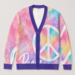 Peace Symbol And Pastel Tie Dye For Relaxed Everyday Layering And Boho Women All-over Print Knitted Cardigan