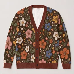 Bohemian Floral Blooms for Cozy Everyday Layering and Weekend Fall Outings for Women All-over Print Knitted Cardigan