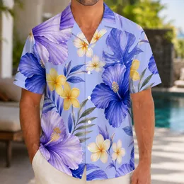 Lavender Hibiscus and Golden Plumeria for Tropical Vacations and Resort Weekends Men Hawaiian Shirt
