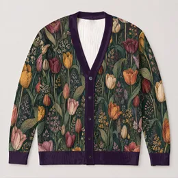 Multicolor Tulip Garden Boho Layer for Beach Dates and Spring Summer Vacation Style All-over Print Knitted Cardigan
